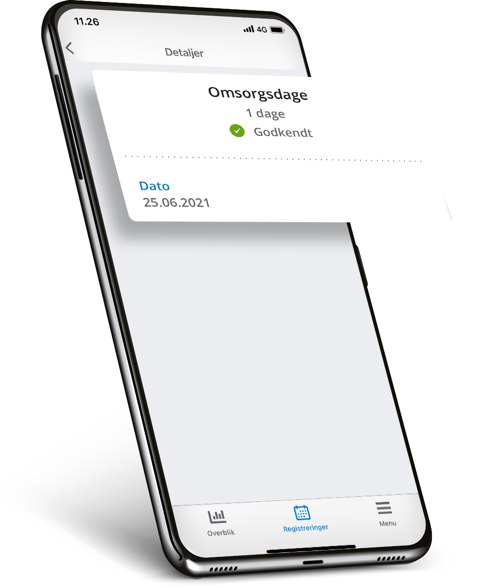 Smartphone skærmbillede af status hvor man kan se om ens registering er blevet godkendt fra Visma Enterprises medarbejder app My Visma